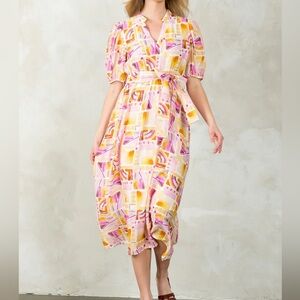 THML Zora Puff Sleeve Print Midi Dress